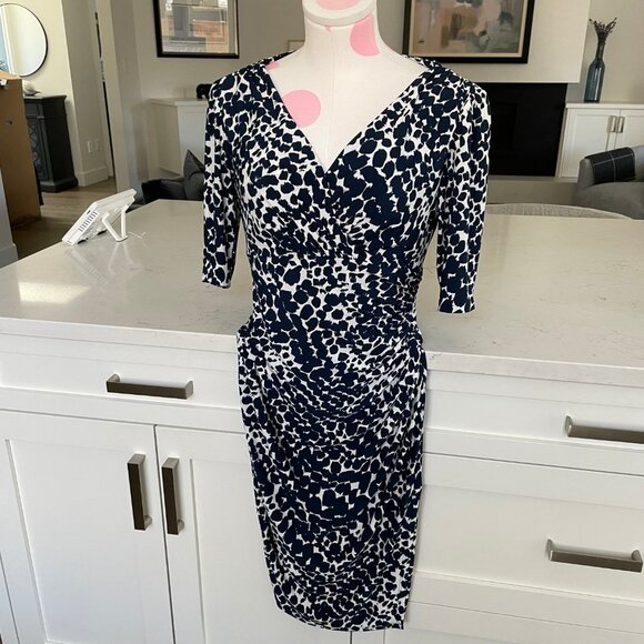 Lauren Ralph Lauren Animal Print Faux Wrap Dress Navy+White Sz 6 No Fabric Tag - Picture 9 of 9